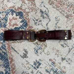 Linea Pelle Brown Leather Belt with Gold Buckle